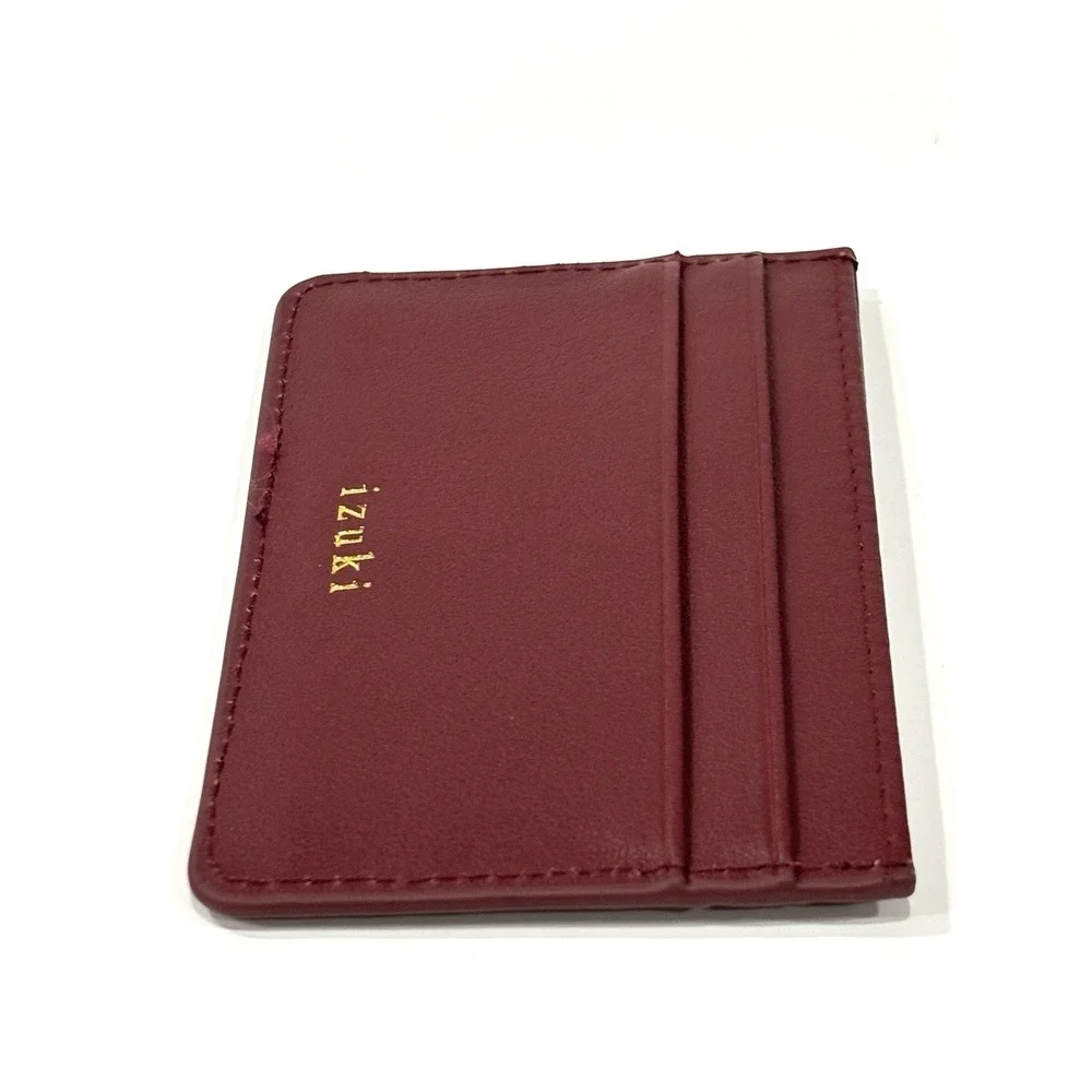 Izuki Burgundy Credit Card Holder Wallet Embossed Koi Fish 6-Slot Slim Case